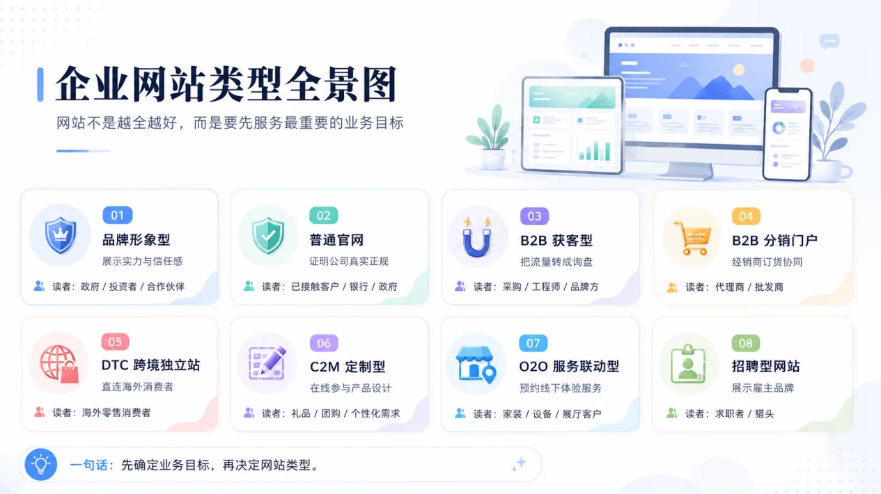 企业网站不是越全越好:先选对网站类型示例图1