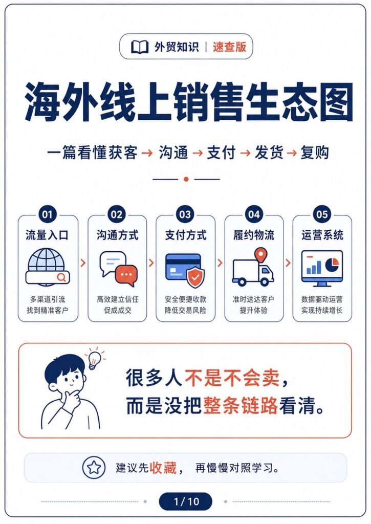 海外线上销售生态图：一篇看懂获客、沟通、支付、发货和复购 - 海外线上销售生态全景图