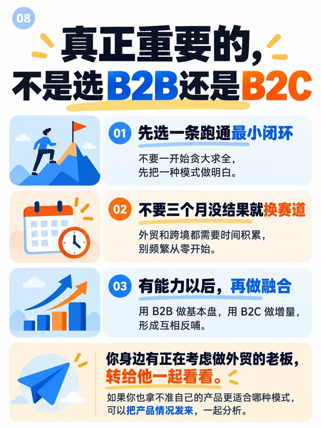 外贸B2B还是跨境B2C？8张图看懂模式选择：总结与CTA