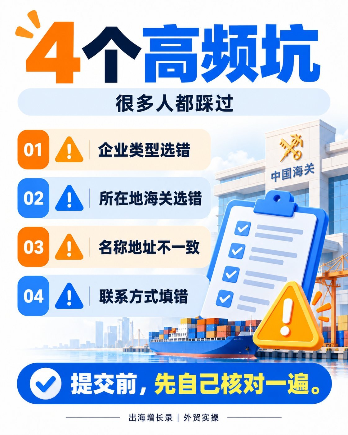 第一次办海关备案：10张图看懂流程与避坑：四大高频坑