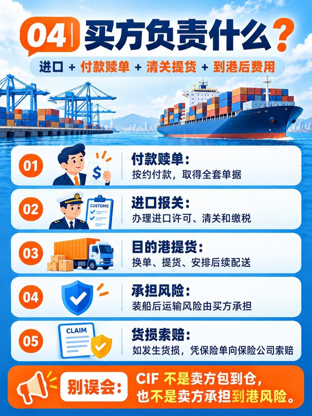CIF费用付到港，风险装船转移：10张图看懂CIF：买方负责什么