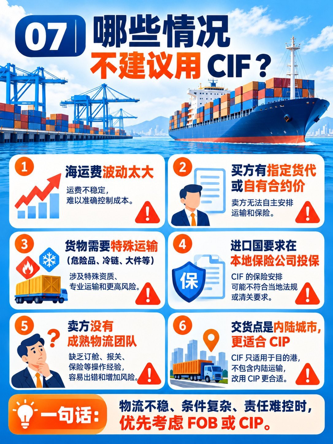 CIF费用付到港，风险装船转移：10张图看懂CIF：哪些情况不建议CIF