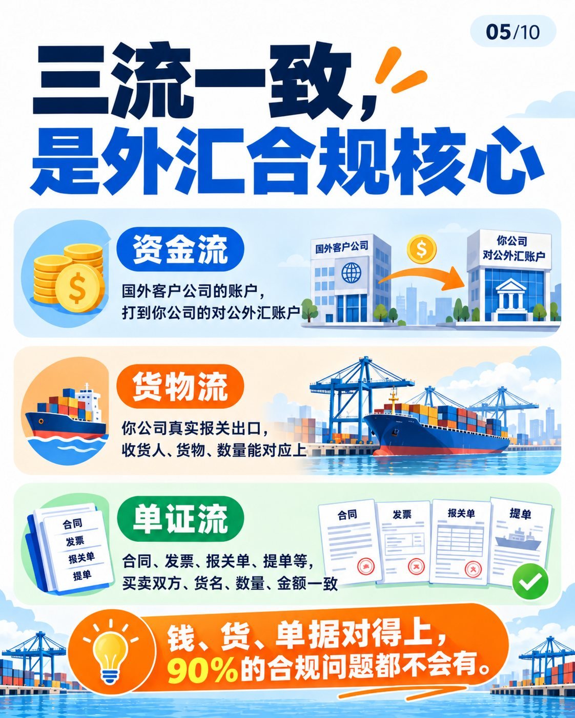 外贸公账收汇怎么做？10张图看懂合规流程：三流一致是核心