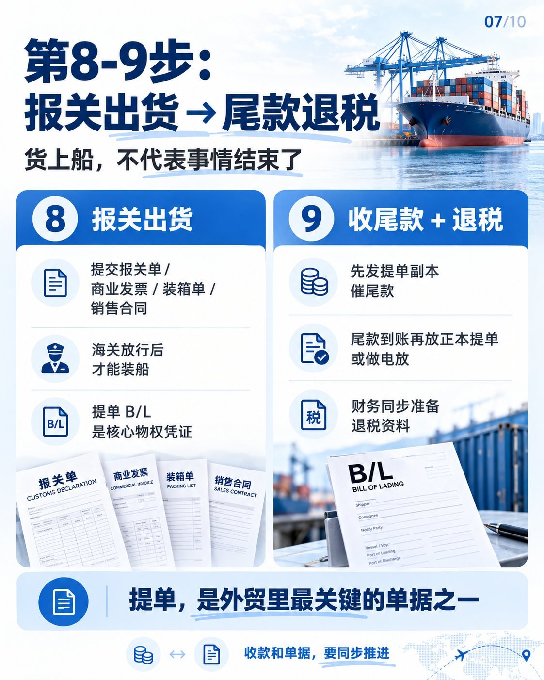 从询盘到退税：10张图看懂外贸全流程与单证：报关出货与尾款退税