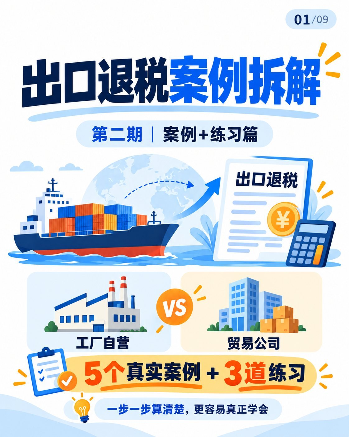 出口退税入门第二期：9张图拆解计算案例：封面：出口退税案例拆解