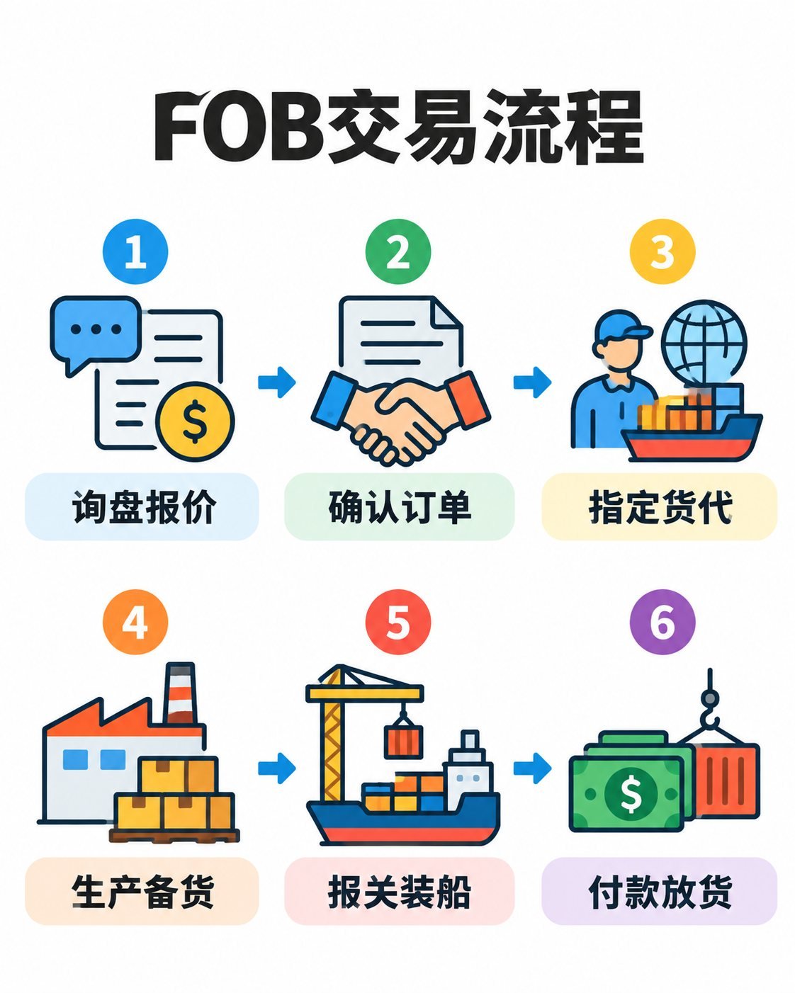 FOB从报价到放货：9张图看懂交易流程与风险：fob交易流程六步图