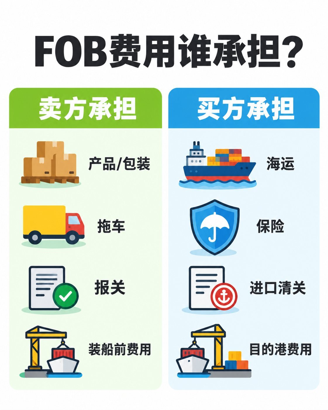 FOB从报价到放货：9张图看懂交易流程与风险：fob费用承担一图看懂