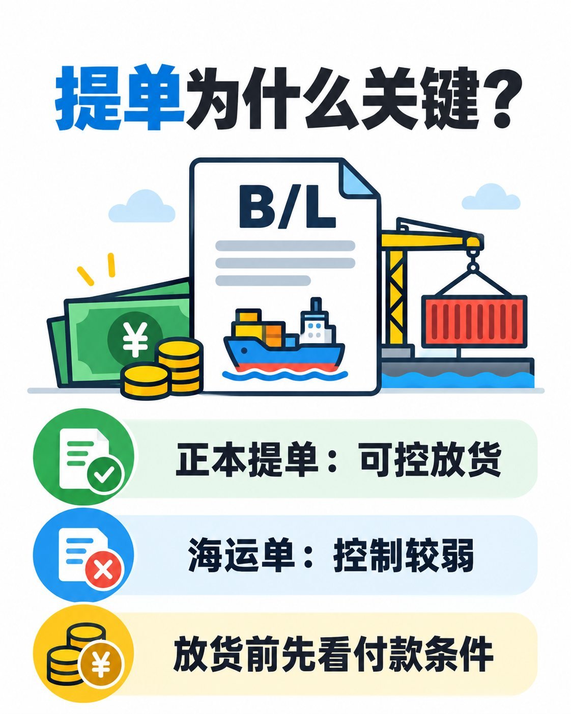 FOB从报价到放货：9张图看懂交易流程与风险：提单关键要点信息图