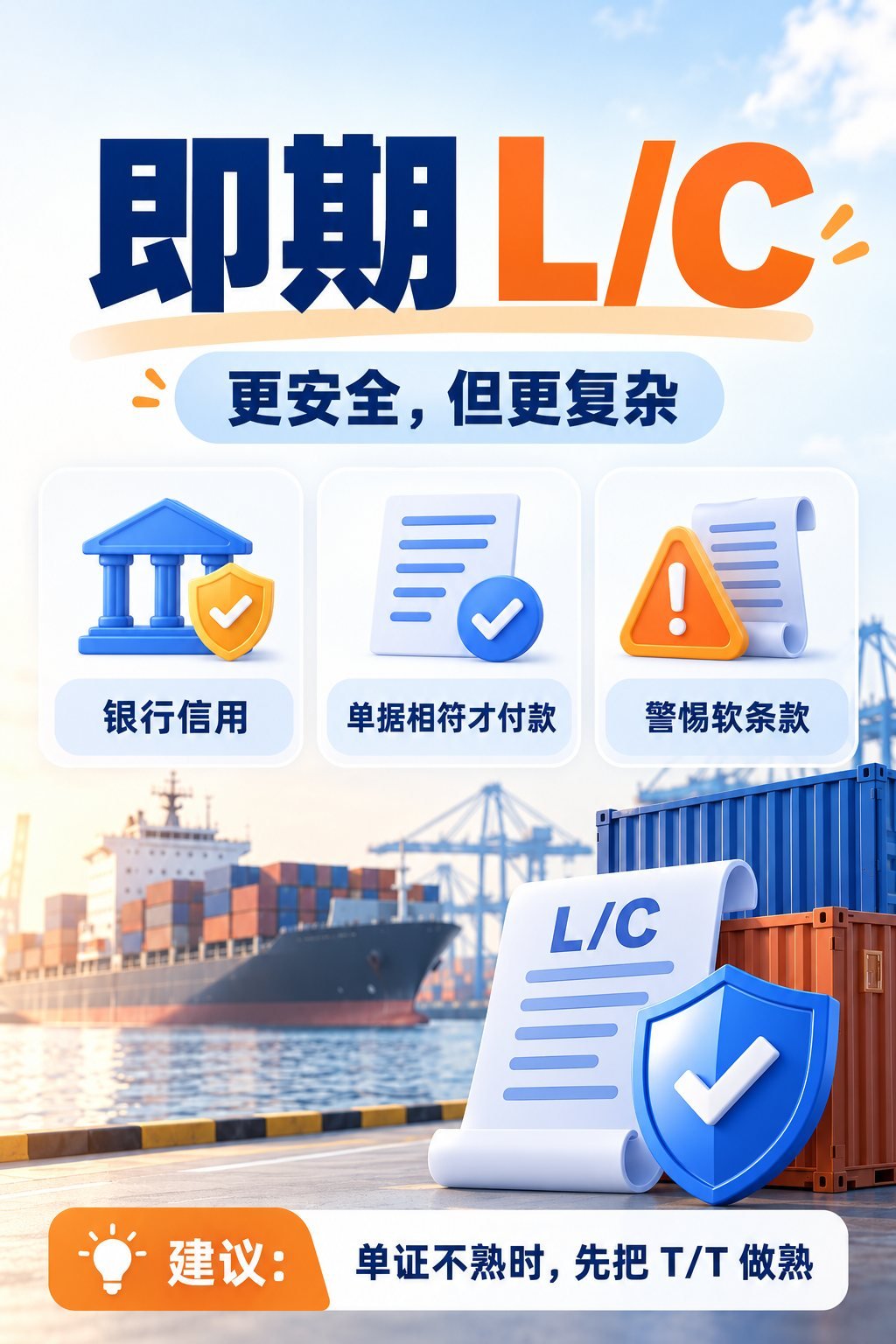 外贸付款怎么选？10张图看懂6种付款方式风险：即期信用证：相符交单
