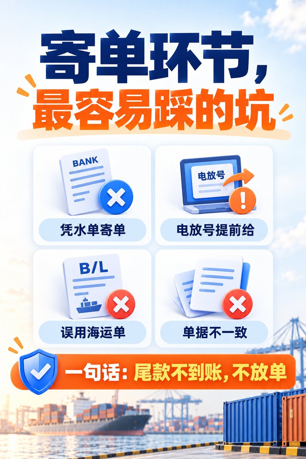 外贸付款怎么选？10张图看懂6种付款方式风险：寄单避坑：四种错误
